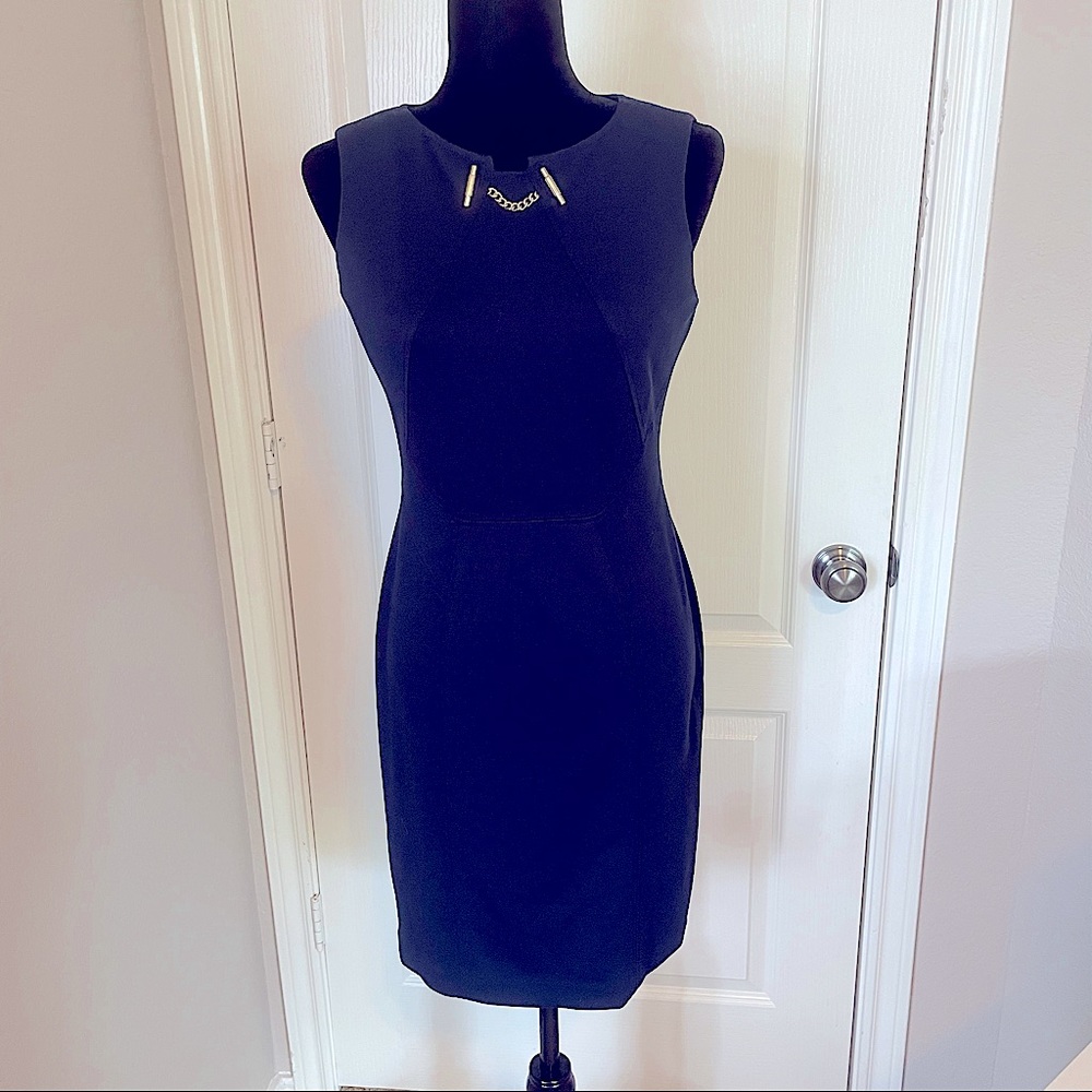 Ivanka Trump navy structured tailored dress with gold accent. SZ 4